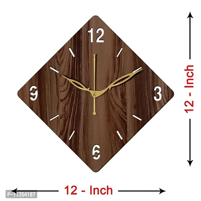 Freny Exim 12"" Inch Wooden MDF English Numeral Rhombus Wall Clock Without Glass (Brown, 30cm x 30cm) - 21-thumb4