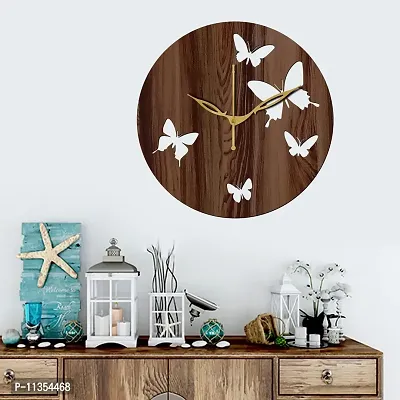 Freny Exim 12"" Inch Wooden MDF Butterfly Round Wall Clock Without Glass (Brown, 30cm x 30cm) - 9-thumb3