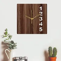 FRAVY 12"" Inch Prelam MDF Wood English Numeral Square Without Glass Wall Clock (Brown, 30cm x 30cm) - 24-thumb2