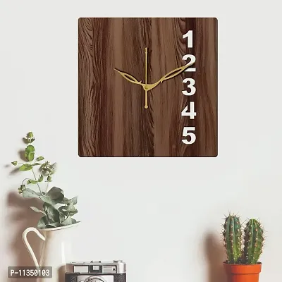 FRAVY 12"" Inch Prelam MDF Wood English Numeral Square Without Glass Wall Clock (Brown, 30cm x 30cm) - 24-thumb3