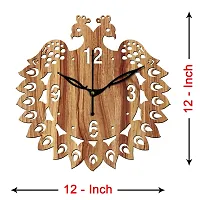 Freny Exim 12"" Inch Wooden MDF English Numeral Peacock Round Wall Clock Without Glass (Beige, 30cm x 30cm) - 46-thumb3