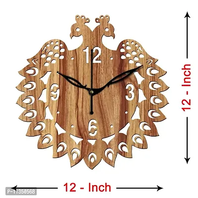 Freny Exim 12"" Inch Wooden MDF English Numeral Peacock Round Wall Clock Without Glass (Beige, 30cm x 30cm) - 46-thumb4