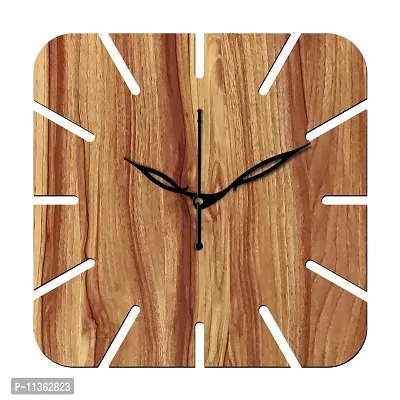 FRAVY 12"" Inch Prelam MDF Wood Cut Mark Square Without Glass Wall Clock (Beige, 30cm x 30cm) - 19-thumb2