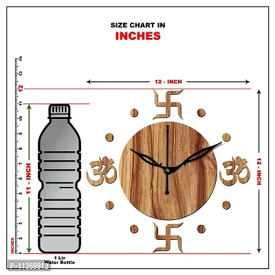 Freny Exim 12"" Inch Wooden MDF Om with Swastik Round Wall Clock Without Glass (Beige, 30cm x 30cm) - 54-thumb5