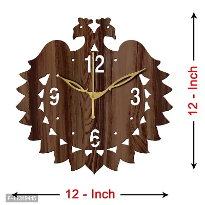 Freny Exim 12"" Inch Wooden MDF English Numeral Peacock Round Wall Clock Without Glass (Brown, 30cm x 30cm) - 47-thumb4