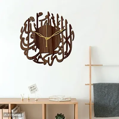 FRAVY 12"" Inch Prelam MDF Wood Kalma Tayyab of Allah Round Without Glass Wall Clock (Brown, 30cm x 30cm) - 5