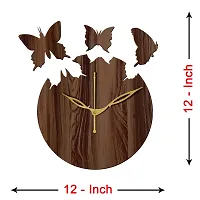 FRAVY 12"" Inch Prelam MDF Wood Flying Butterfly Round Without Glass Wall Clock (Brown, 30cm x 30cm) - 31-thumb3