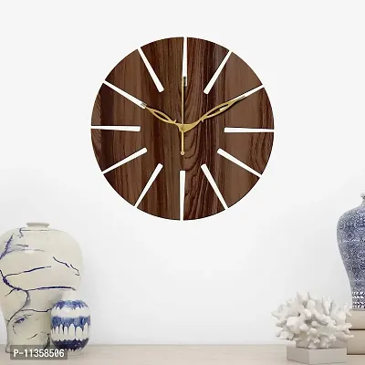 FRAVY 12"" Inch Prelam MDF Wood Unique Cut Mark Round Without Glass Wall Clock (Brown, 30cm x 30cm) - 2