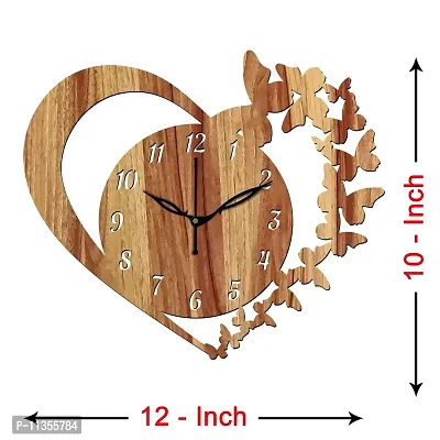 Freny Exim 12"" Inch Wooden MDF English Numeral Butterfly in Heart Wall Clock Without Glass (Beige, 30cm x 30cm) - 10-thumb4