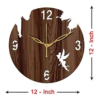 FRAVY 12"" Inch Prelam MDF Wood English Numeral Angel with Stars Round Without Glass Wall Clock (Brown, 30cm x 30cm) - 8-thumb3