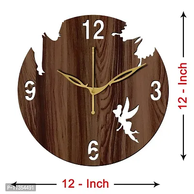 FRAVY 12"" Inch Prelam MDF Wood English Numeral Angel with Stars Round Without Glass Wall Clock (Brown, 30cm x 30cm) - 8-thumb4