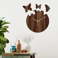 Freny Exim 12"" Inch Wooden MDF Flying Butterfly Round Wall Clock Without Glass (Brown, 30cm x 30cm) - 31-thumb1