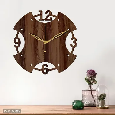 Freny Exim 12"" Inch Wooden MDF English Numeral Round Wall Clock Without Glass (Brown, 30cm x 30cm) - 3-thumb3