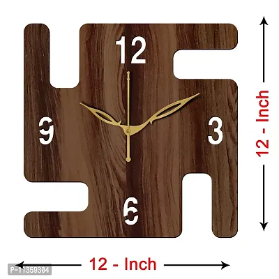 Freny Exim 12 Inch Wooden MDF English Numeral Swastik Square Wall Clock Without Glass (Brown, 30cm x 30cm) - 51-thumb4