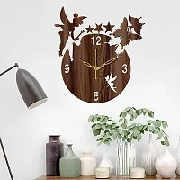 Freny Exim 12"" Inch Wooden MDF English Numeral Angel with Stars Round Wall Clock Without Glass (Brown, 30cm x 30cm) - 8-thumb1