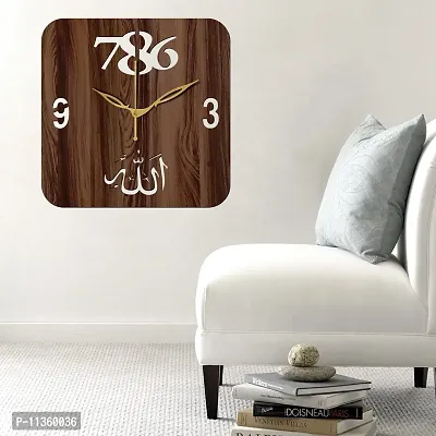 FRAVY 12"" Inch Prelam MDF Wood Allah with 786 Square Without Glass Wall Clock (Brown, 30cm x 30cm) - 43-thumb3