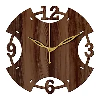 FRAVY 12"" Inch Prelam MDF Wood English Numeral Round Without Glass Wall Clock (Brown, 30cm x 30cm) - 3-thumb1