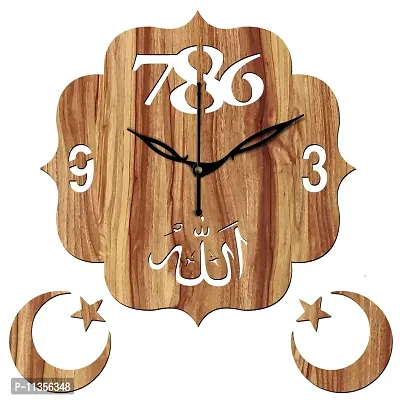 FRAVY 12"" Inch Prelam MDF Wood Allah with 786 Unique Without Glass Wall Clock (Beige, 30cm x 30cm) - 42-thumb2