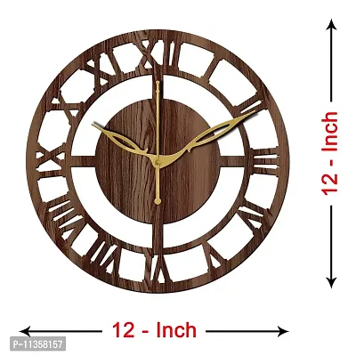 Freny Exim 12"" Inch Wooden MDF Roman Numeral Round Wall Clock Without Glass (Brown, 30cm x 30cm)-055-thumb5