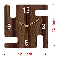 FRAVY 12"" Inch Prelam MDF Wood English Numeral Swastik Square Without Glass Wall Clock (Brown, 30cm x 30cm) - 49-thumb3