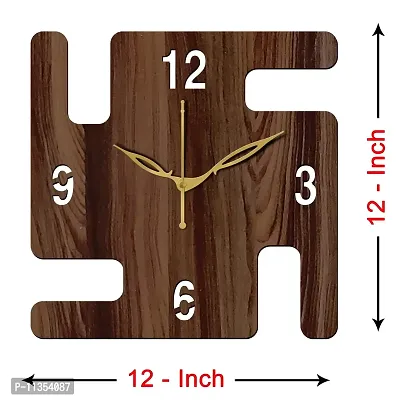 FRAVY 12"" Inch Prelam MDF Wood English Numeral Swastik Square Without Glass Wall Clock (Brown, 30cm x 30cm) - 49-thumb4