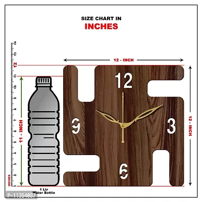 FRAVY 12"" Inch Prelam MDF Wood English Numeral Swastik Square Without Glass Wall Clock (Brown, 30cm x 30cm) - 49-thumb5