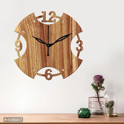 FRAVY 12"" Inch Prelam MDF Wood English Numeral Round Without Glass Wall Clock (Beige, 30cm x 30cm) - 3-thumb3