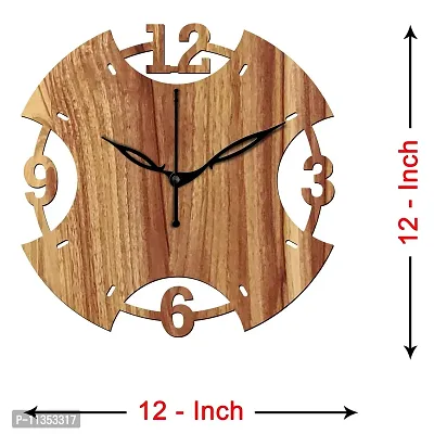 FRAVY 12"" Inch Prelam MDF Wood English Numeral Round Without Glass Wall Clock (Beige, 30cm x 30cm) - 3-thumb4