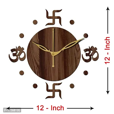 Freny Exim 12"" Inch Wooden MDF Om with Swastik Round Wall Clock Without Glass (Brown, 30cm x 30cm) - 54-thumb4