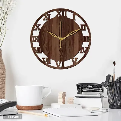 FRAVY 12"" Inch Prelam MDF Wood Roman Numeral Round Without Glass Wall Clock (Brown, 30cm x 30cm) - 6-thumb3