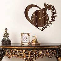 Freny Exim 12"" Inch Wooden MDF English Numeral Butterfly in Heart Wall Clock Without Glass (Brown, 30cm x 30cm) - 10-thumb2