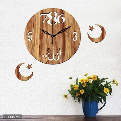 Freny Exim 12"" Inch Wooden MDF Allah with 786 Round Wall Clock Without Glass (Beige, 30cm x 30cm) - 44-thumb2