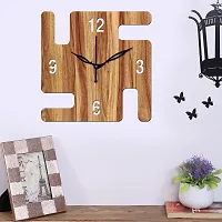 Freny Exim 12"" Inch Wooden MDF English Numeral Swastik Square Wall Clock Without Glass (Beige, 30cm x 30cm) - 32-thumb1