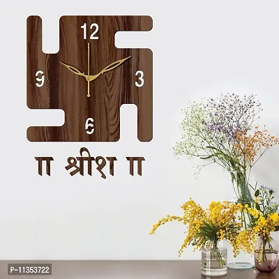 Freny Exim 12"" Inch Wooden MDF English Numeral Swastik Square Wall Clock Without Glass (Brown, 30cm x 30cm) - 53-thumb2