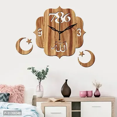 FRAVY 12"" Inch Prelam MDF Wood Allah with 786 Unique Without Glass Wall Clock (Beige, 30cm x 30cm) - 42
