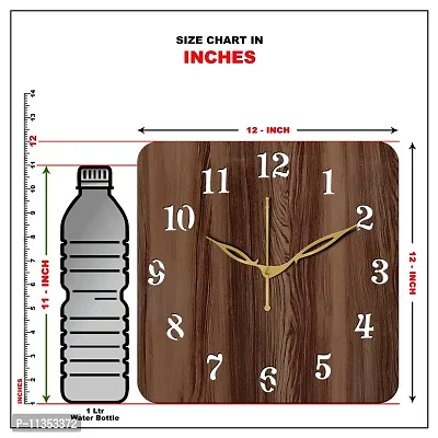 Freny Exim 12 Inch Wooden MDF English Numeral Square Wall Clock Without Glass (Brown, 30cm x 30cm) - 22-thumb5