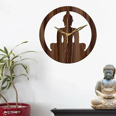 FRAVY 12"" Inch Prelam MDF Wood Lord Buddha Round Without Glass Wall Clock (Brown, 30cm x 30cm) - 39