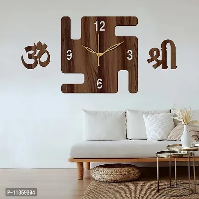 Freny Exim 12 Inch Wooden MDF English Numeral Swastik Square Wall Clock Without Glass (Brown, 30cm x 30cm) - 51-thumb3