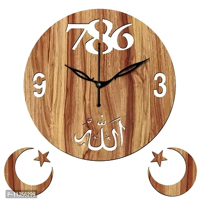 Freny Exim 12"" Inch Wooden MDF Allah with 786 Round Wall Clock Without Glass (Beige, 30cm x 30cm) - 44