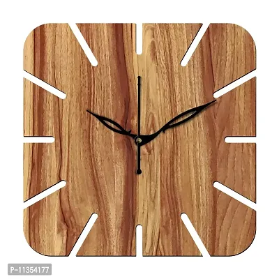 Freny Exim 12"" Inch Wooden MDF Cut Mark Square Wall Clock Without Glass (Beige, 30cm x 30cm) - 19