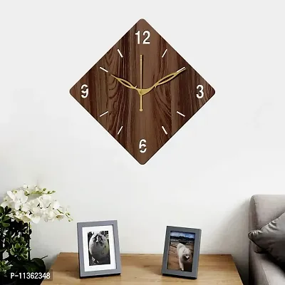 FRAVY 12"" Inch Prelam MDF Wood English Numeral Rhombus Without Glass Wall Clock (Brown, 30cm x 30cm) - 21-thumb0