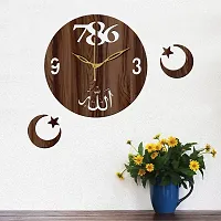 Freny Exim 12"" Inch Wooden MDF Allah with 786 Round Wall Clock Without Glass (Brown, 30cm x 30cm) - 44-thumb1