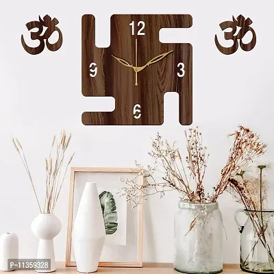 Freny Exim 12"" Inch Wooden MDF English Numeral Swastik Square Wall Clock Without Glass (Brown, 30cm x 30cm) - 50-thumb2