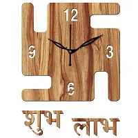 FRAVY 12"" Inch Prelam MDF Wood English Numeral Swastik Square Without Glass Wall Clock (Beige, 30cm x 30cm) - 52-thumb1