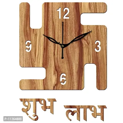 FRAVY 12"" Inch Prelam MDF Wood English Numeral Swastik Square Without Glass Wall Clock (Beige, 30cm x 30cm) - 52-thumb2