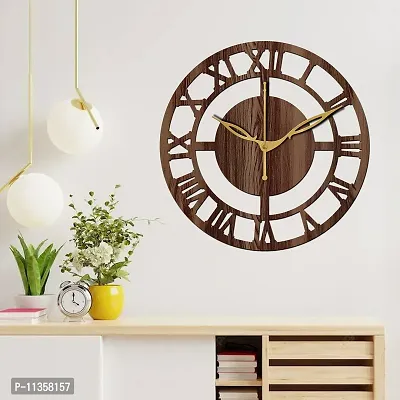 Freny Exim 12"" Inch Wooden MDF Roman Numeral Round Wall Clock Without Glass (Brown, 30cm x 30cm)-055