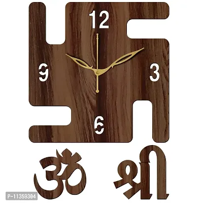 Freny Exim 12 Inch Wooden MDF English Numeral Swastik Square Wall Clock Without Glass (Brown, 30cm x 30cm) - 51-thumb0