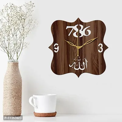 FRAVY 12"" Inch Prelam MDF Wood Allah with 786 Square Without Glass Wall Clock (Brown, 30cm x 30cm) - 41-thumb3