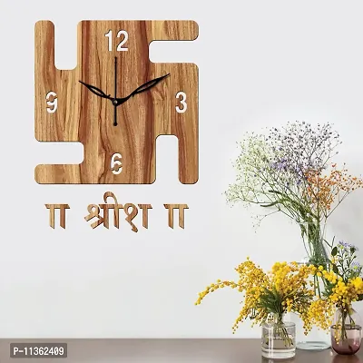 FRAVY 12"" Inch Prelam MDF Wood English Numeral Swastik Square Without Glass Wall Clock (Beige, 30cm x 30cm) - 53-thumb0