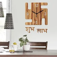 FRAVY 12"" Inch Prelam MDF Wood English Numeral Swastik Square Without Glass Wall Clock (Beige, 30cm x 30cm) - 52-thumb2